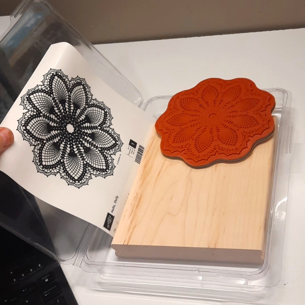 Hello, Doily Background stamp new